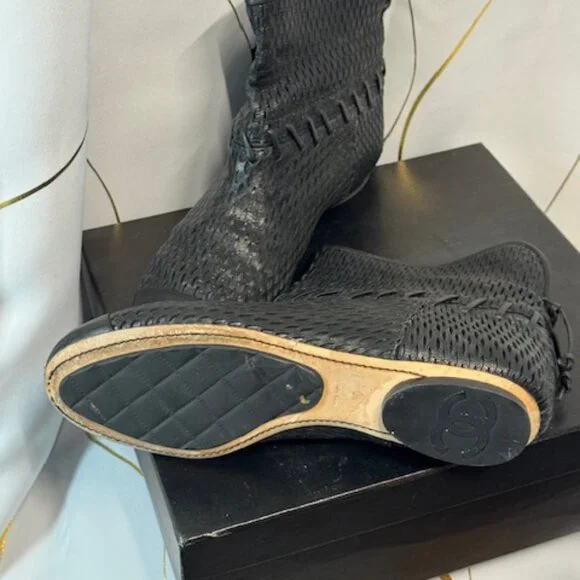 Chanel Perforated Leather Ankle Boots – Black, Size 40 - Picture 5 of 6
